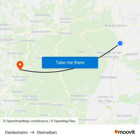 Deidesheim to Steinalben map