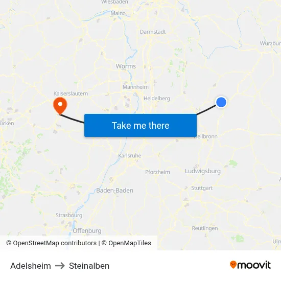 Adelsheim to Steinalben map