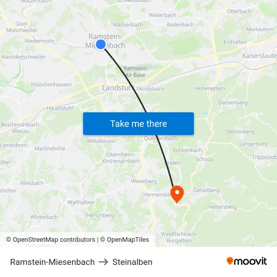 Ramstein-Miesenbach to Steinalben map