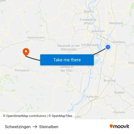 Schwetzingen to Steinalben map