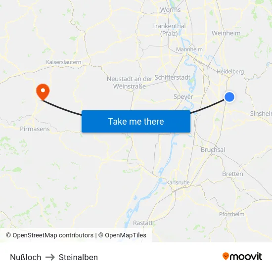 Nußloch to Steinalben map