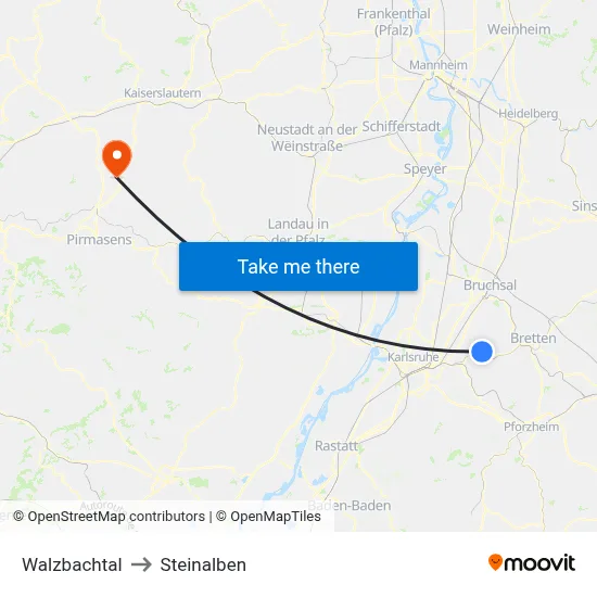Walzbachtal to Steinalben map