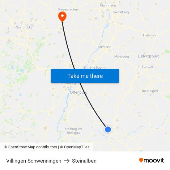 Villingen-Schwenningen to Steinalben map