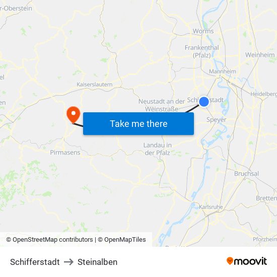 Schifferstadt to Steinalben map