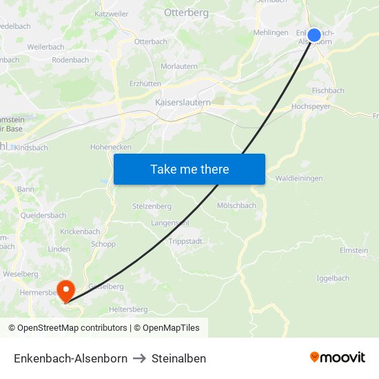 Enkenbach-Alsenborn to Steinalben map