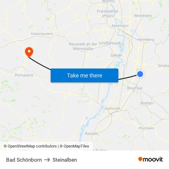 Bad Schönborn to Steinalben map