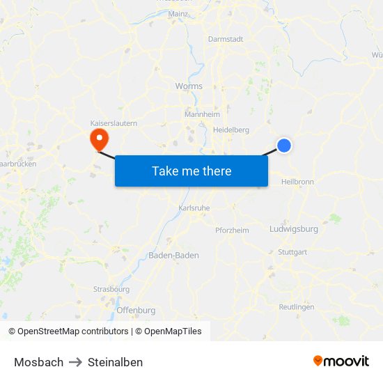 Mosbach to Steinalben map
