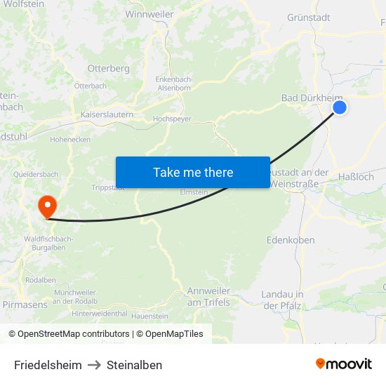Friedelsheim to Steinalben map