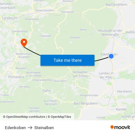 Edenkoben to Steinalben map
