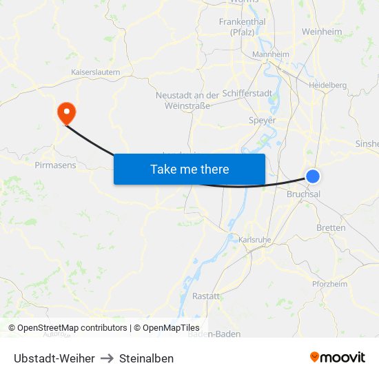 Ubstadt-Weiher to Steinalben map