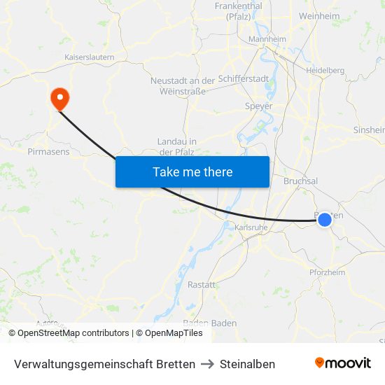 Verwaltungsgemeinschaft Bretten to Steinalben map