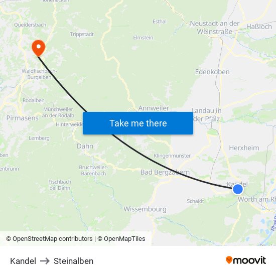 Kandel to Steinalben map