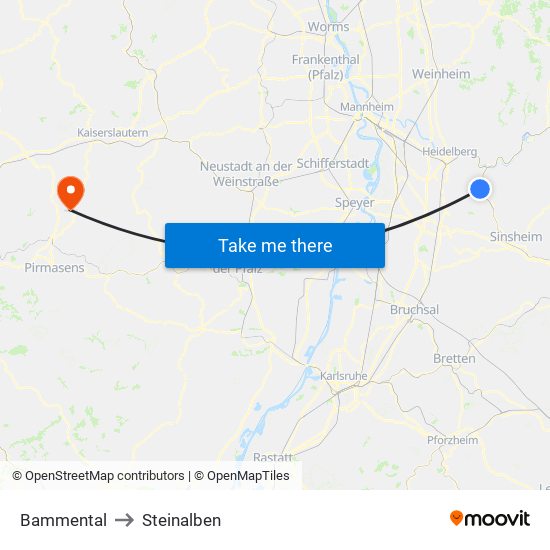 Bammental to Steinalben map