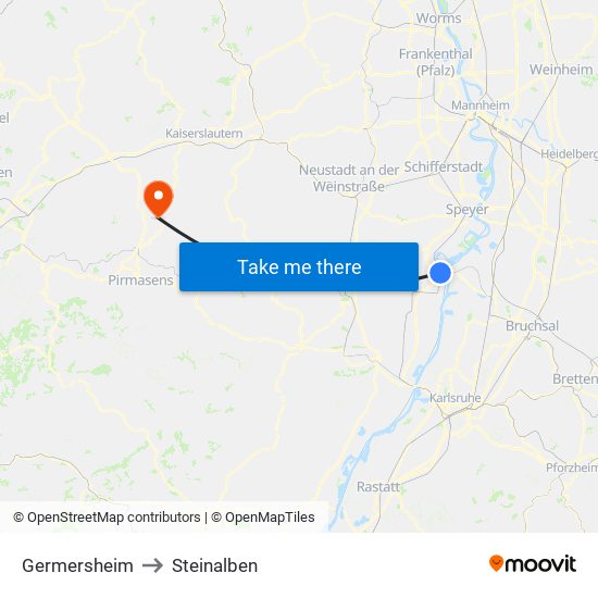 Germersheim to Steinalben map