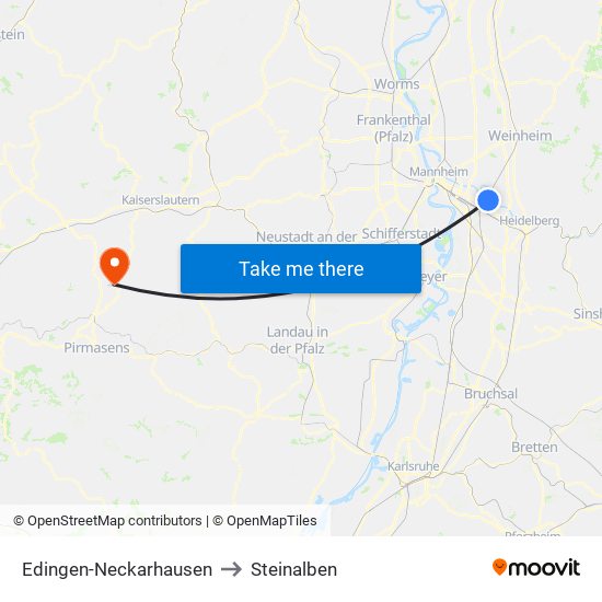 Edingen-Neckarhausen to Steinalben map