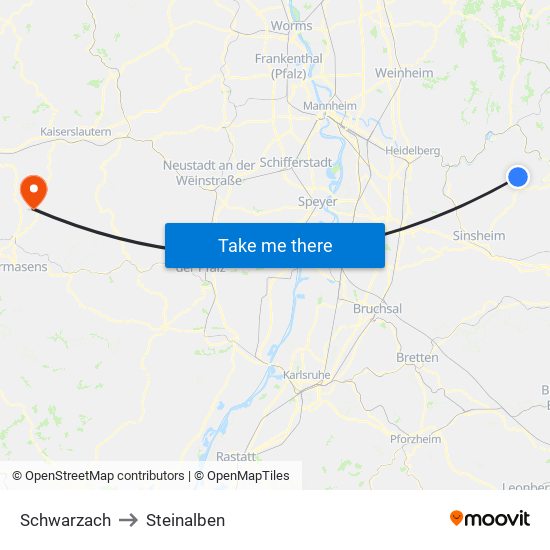 Schwarzach to Steinalben map