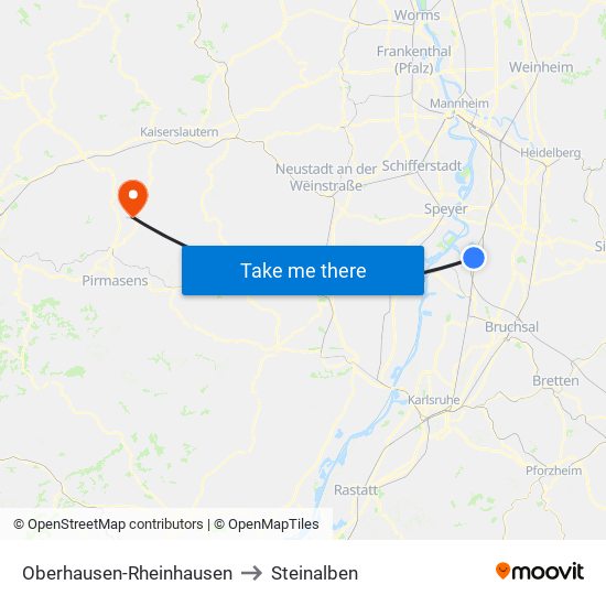 Oberhausen-Rheinhausen to Steinalben map
