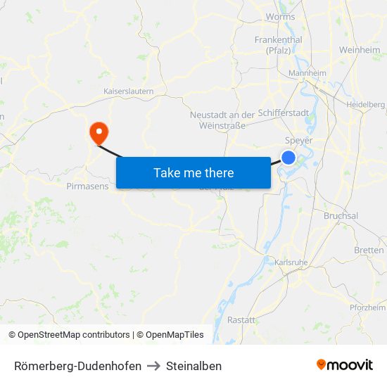 Römerberg-Dudenhofen to Steinalben map