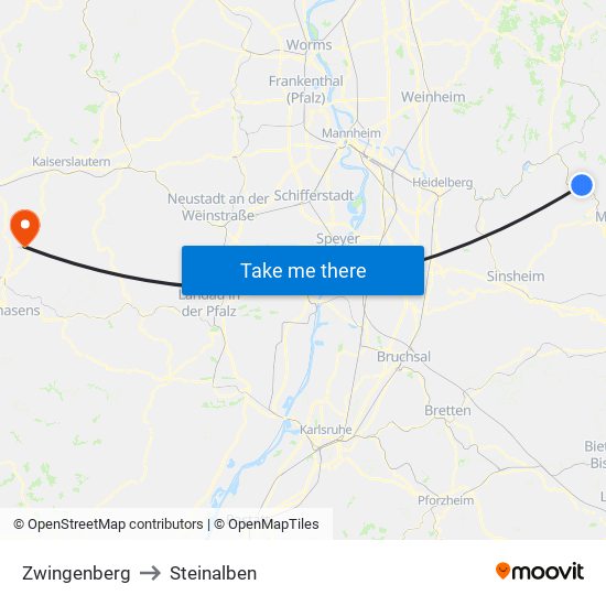 Zwingenberg to Steinalben map