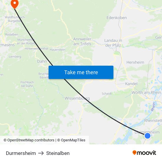 Durmersheim to Steinalben map