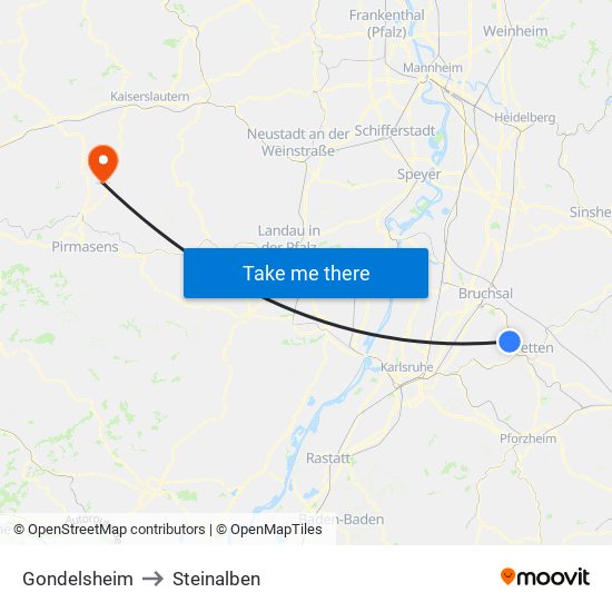 Gondelsheim to Steinalben map