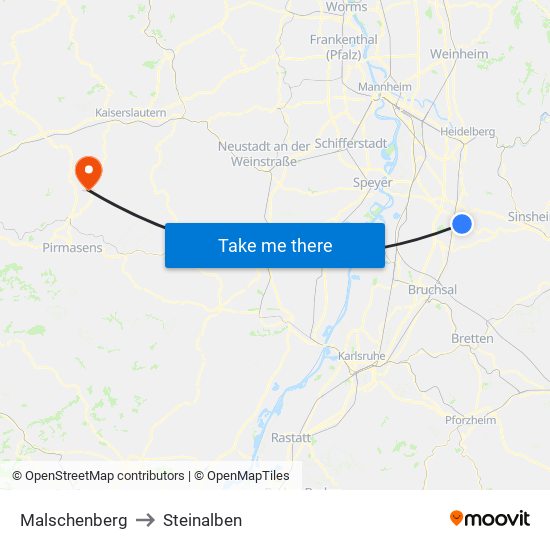 Malschenberg to Steinalben map
