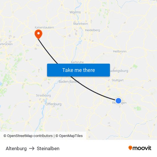 Altenburg to Steinalben map