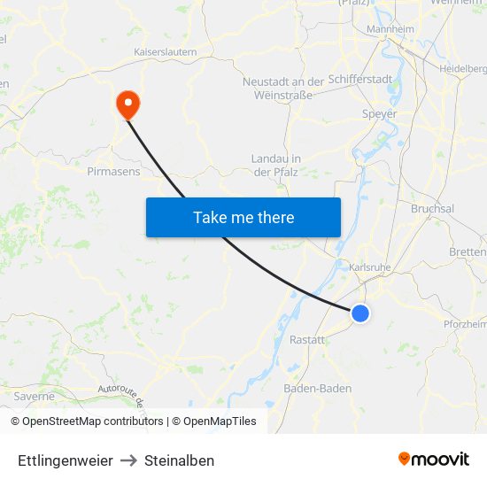 Ettlingenweier to Steinalben map