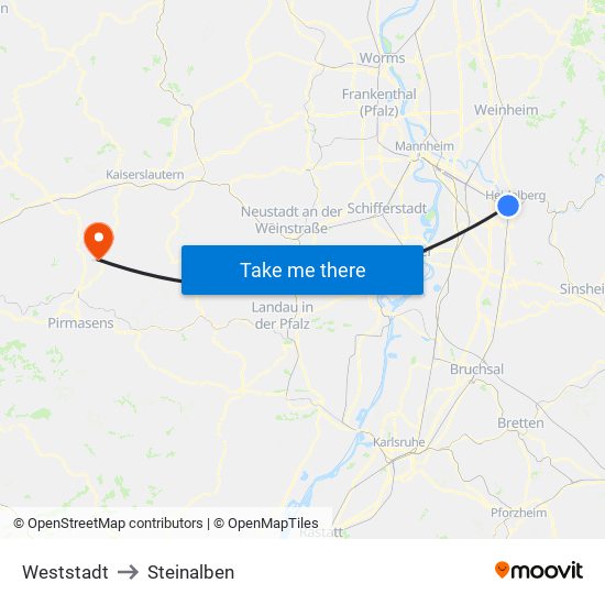 Weststadt to Steinalben map