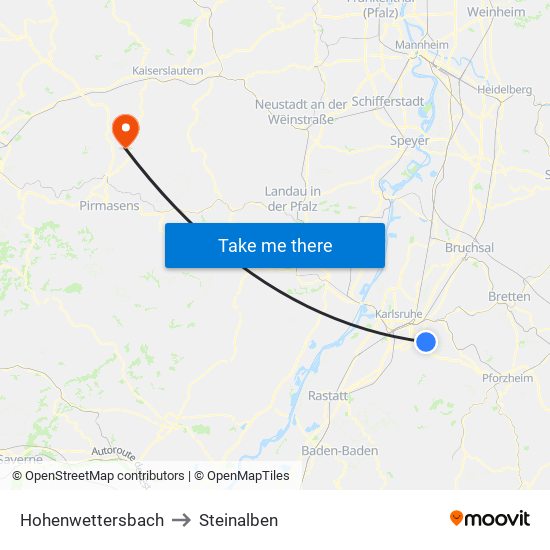 Hohenwettersbach to Steinalben map