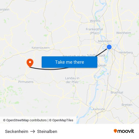 Seckenheim to Steinalben map