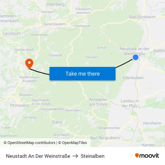 Neustadt An Der Weinstraße to Steinalben map