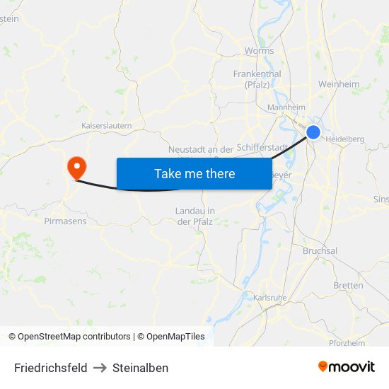 Friedrichsfeld to Steinalben map