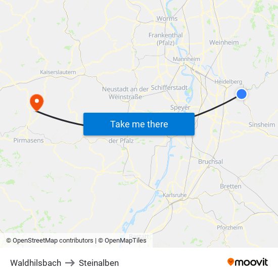 Waldhilsbach to Steinalben map