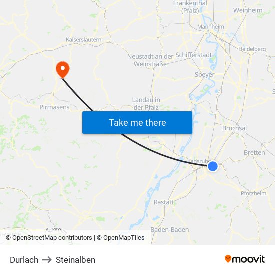 Durlach to Steinalben map