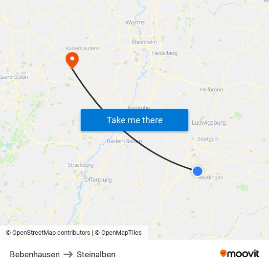 Bebenhausen to Steinalben map