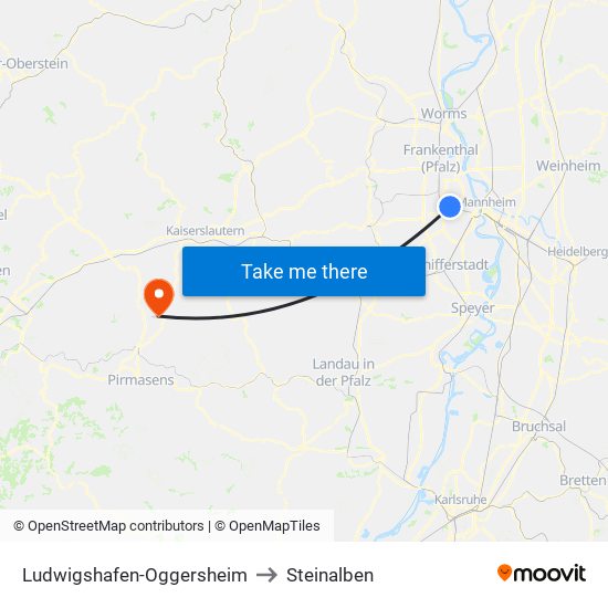 Ludwigshafen-Oggersheim to Steinalben map