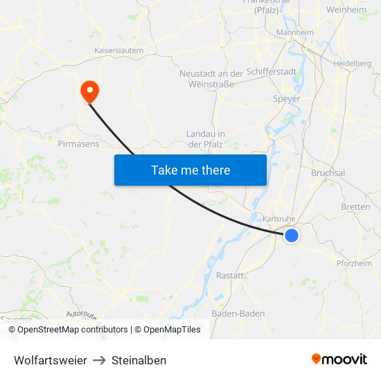 Wolfartsweier to Steinalben map
