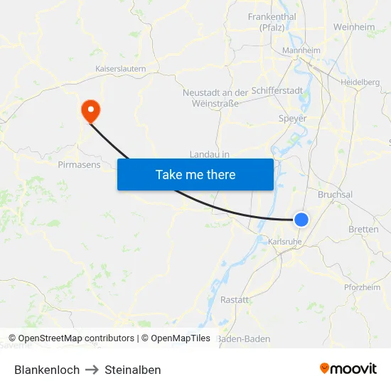 Blankenloch to Steinalben map
