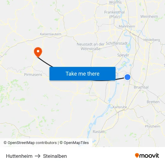 Huttenheim to Steinalben map