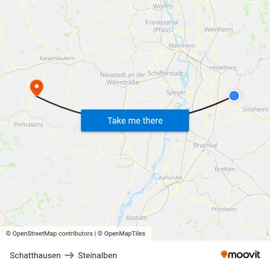 Schatthausen to Steinalben map