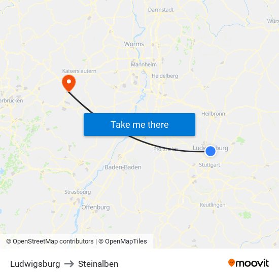 Ludwigsburg to Steinalben map