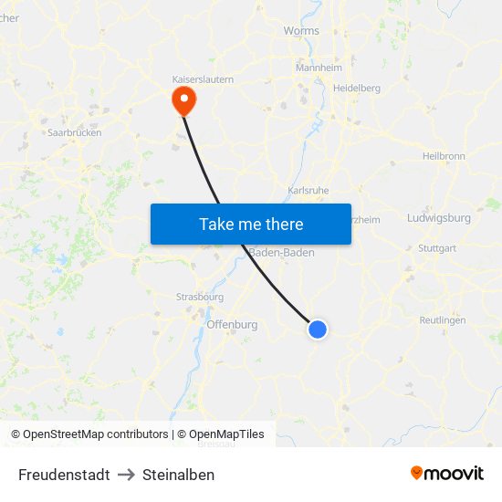 Freudenstadt to Steinalben map