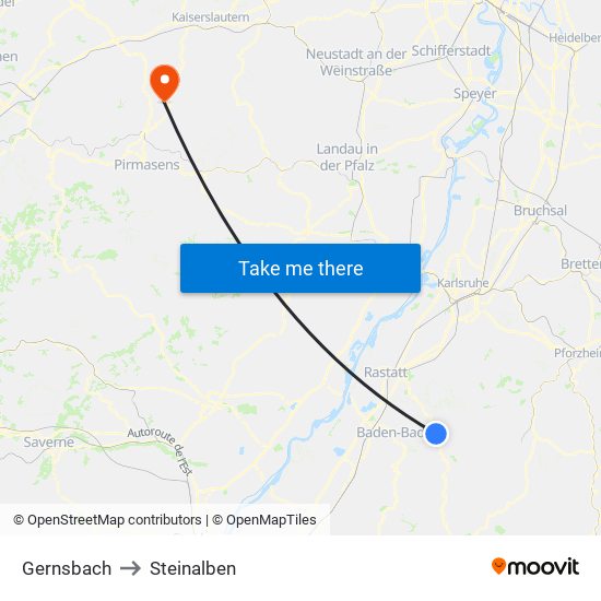 Gernsbach to Steinalben map