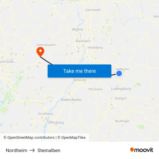 Nordheim to Steinalben map