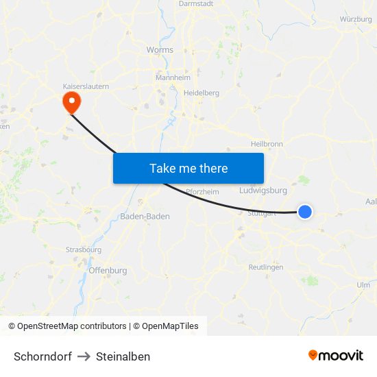 Schorndorf to Steinalben map