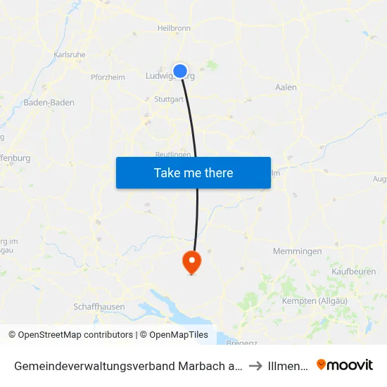 Gemeindeverwaltungsverband Marbach am Neckar to Illmensee map
