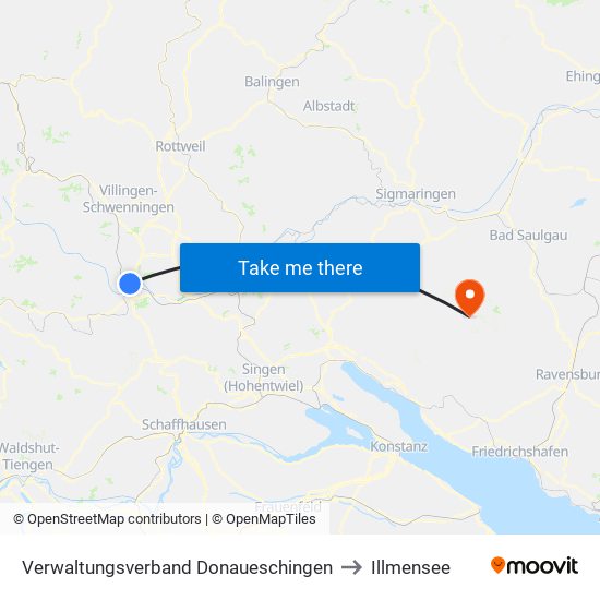 Verwaltungsverband Donaueschingen to Illmensee map