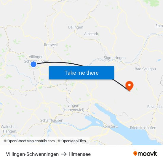 Villingen-Schwenningen to Illmensee map