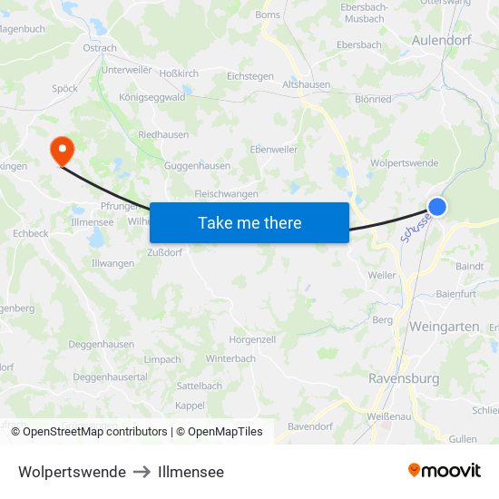 Wolpertswende to Illmensee map